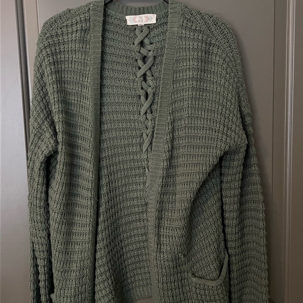 Pink Rose Olive Knit Cardigan